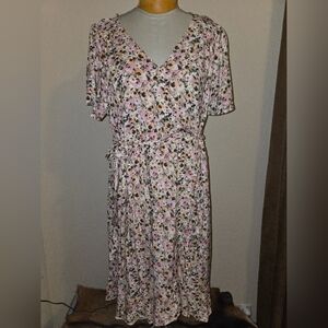 Naif Floral Faux Wrap Dress In 3X
